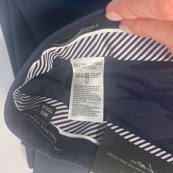 NWT Banana Republic Logan Trouser-Fit Washable Wool-Blend Pant - Navy sz 14S - Picture 7 of 9